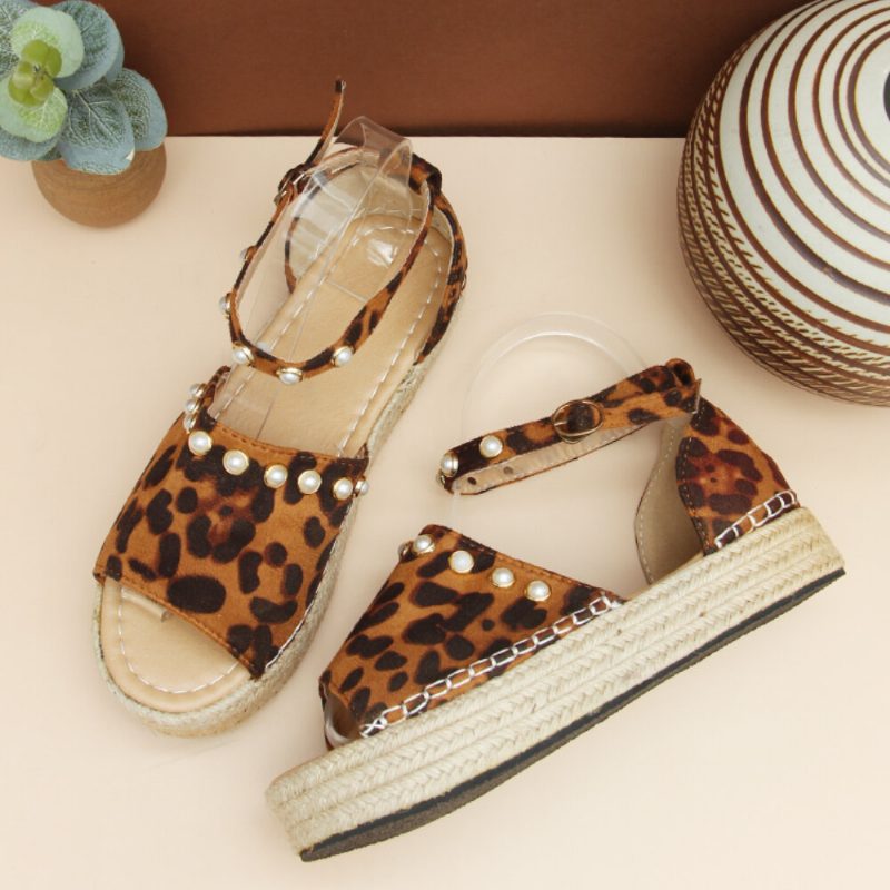 Kvinner Semsket Leopardtrykk Solid Beading Blonder Enkle Casual Sandaler