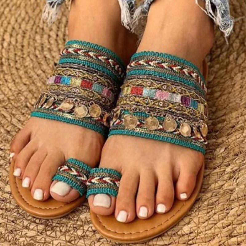 Kvinner Stor Størrelse Bohemian Ethnic Style Beach Toe Ring Casual Sandaler