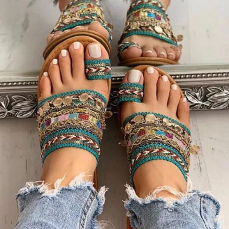 Kvinner Stor Størrelse Bohemian Ethnic Style Beach Toe Ring Casual Sandaler