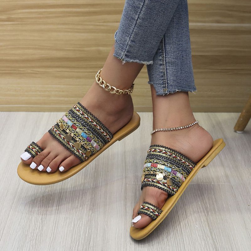 Kvinner Stor Størrelse Bohemian Ethnic Style Beach Toe Ring Casual Sandaler