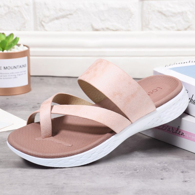 Kvinner Toe Ring Slip On Myk Såle Uformell Sommer Flate Sandaler