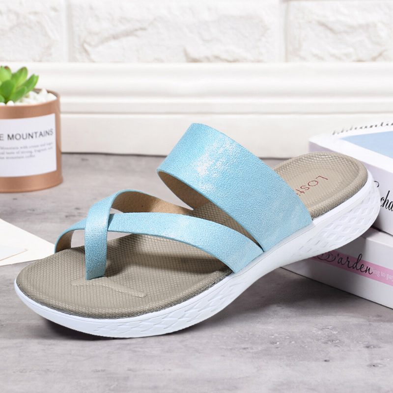 Kvinner Toe Ring Slip On Myk Såle Uformell Sommer Flate Sandaler