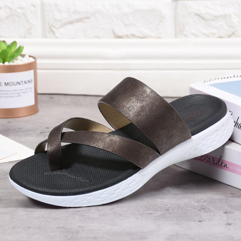 Kvinner Toe Ring Slip On Myk Såle Uformell Sommer Flate Sandaler