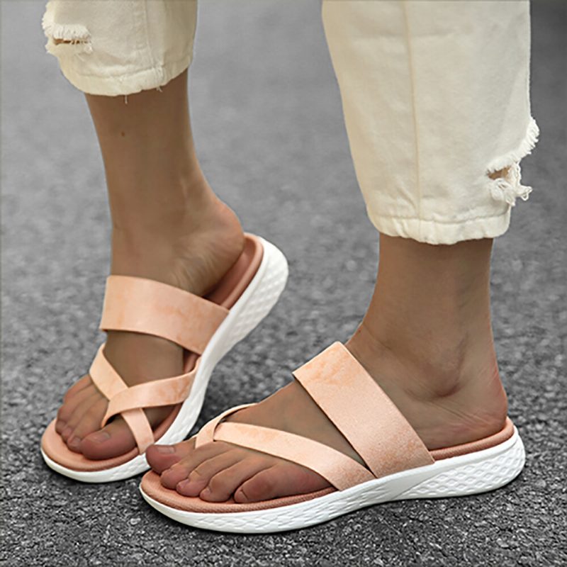 Kvinner Toe Ring Slip On Myk Såle Uformell Sommer Flate Sandaler