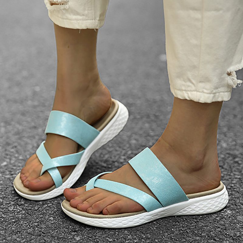 Kvinner Toe Ring Slip On Myk Såle Uformell Sommer Flate Sandaler