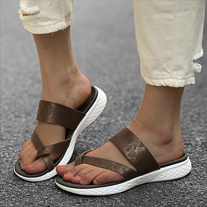 Kvinner Toe Ring Slip On Myk Såle Uformell Sommer Flate Sandaler