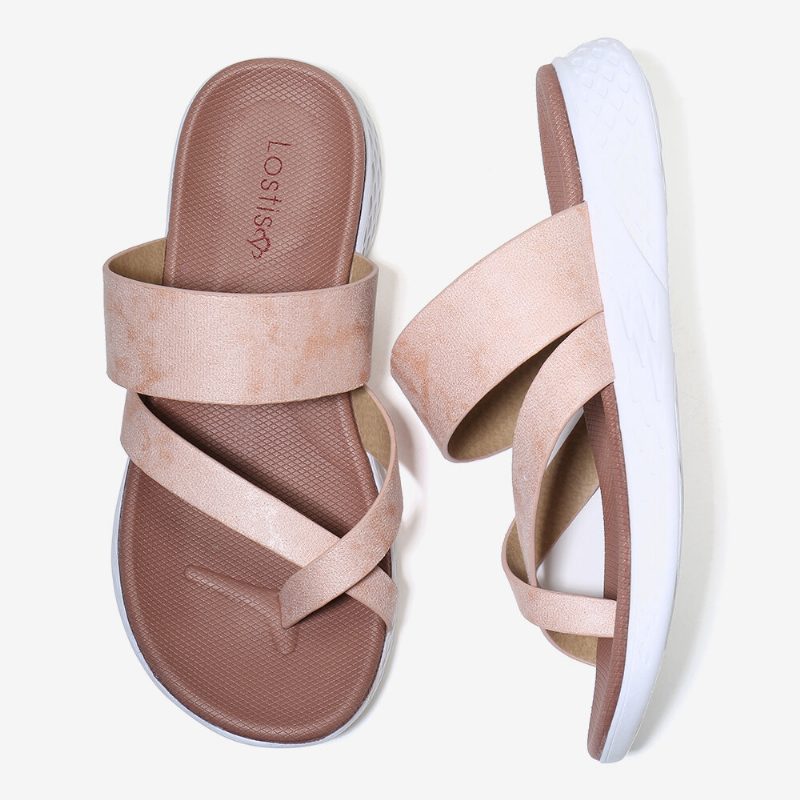 Kvinner Toe Ring Slip On Myk Såle Uformell Sommer Flate Sandaler