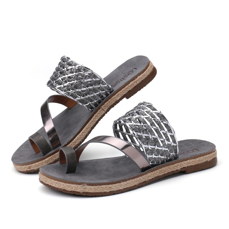 Kvinner Toe Ring Slip On Woven Strap Casual Sandaler