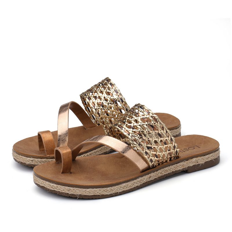 Kvinner Toe Ring Slip On Woven Strap Casual Sandaler