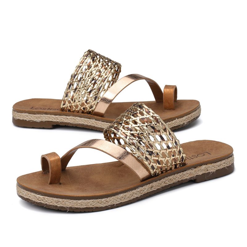 Kvinner Toe Ring Slip On Woven Strap Casual Sandaler