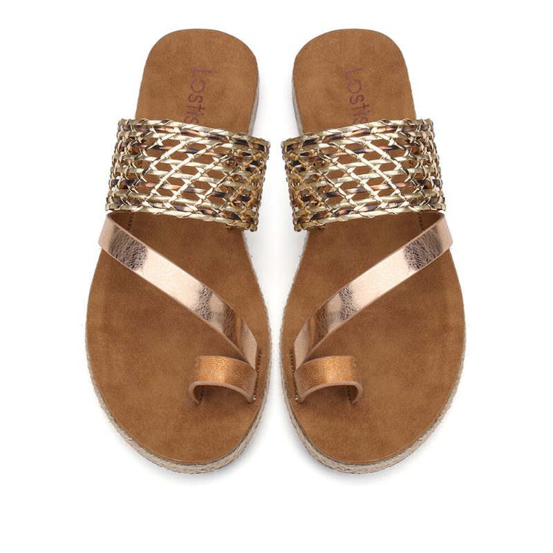 Kvinner Toe Ring Slip On Woven Strap Casual Sandaler