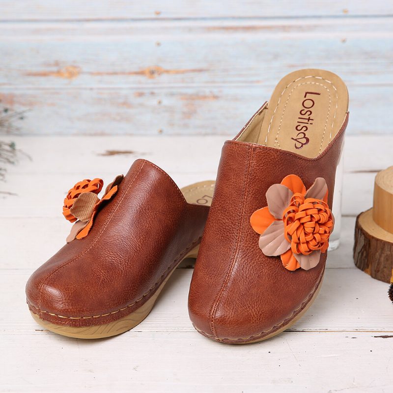 Kvinner Tredimensjonal Flower Closed Toe Backless Clogs Sandaler