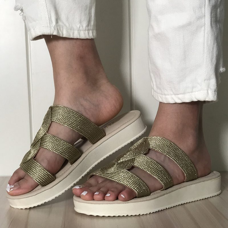 Kvinner Vevd Åpen Tå Slip On Comfy Casual Sommer Flate Sandaler