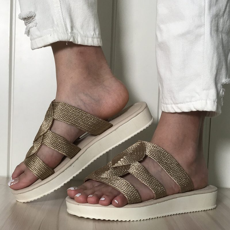 Kvinner Vevd Åpen Tå Slip On Comfy Casual Sommer Flate Sandaler