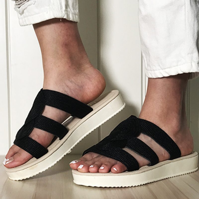 Kvinner Vevd Åpen Tå Slip On Comfy Casual Sommer Flate Sandaler