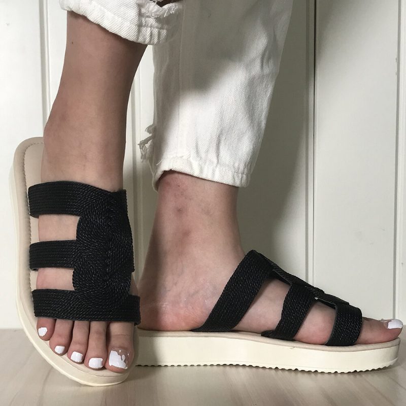 Kvinner Vevd Åpen Tå Slip On Comfy Casual Sommer Flate Sandaler