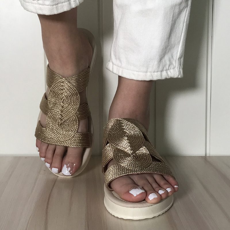 Kvinner Vevd Åpen Tå Slip On Comfy Casual Sommer Flate Sandaler