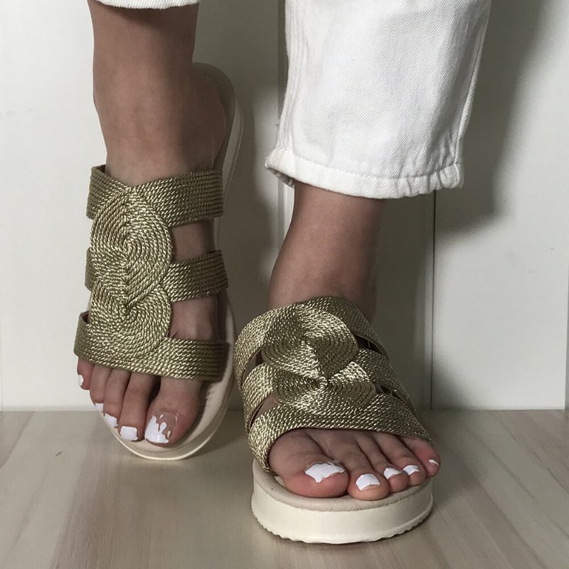 Kvinner Vevd Åpen Tå Slip On Comfy Casual Sommer Flate Sandaler