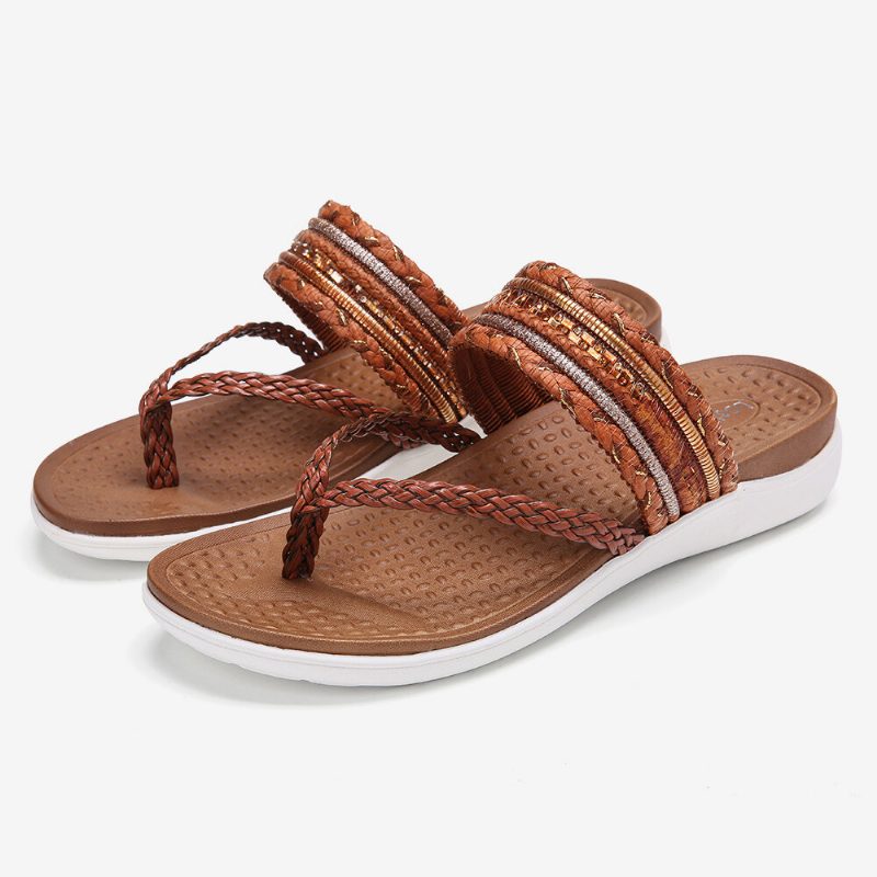 Kvinner Vevde Flip-flops Clip Toe Myk Såle Slip On Flate Sandaler