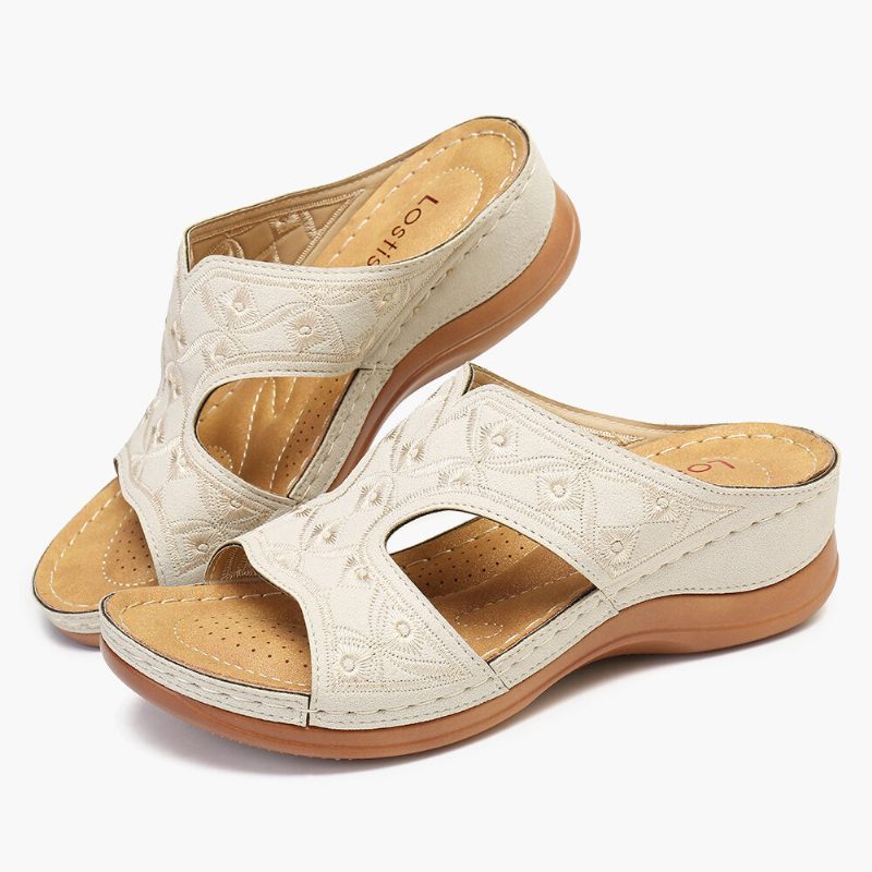 Kvinners Broderi Med Åpen Tå Behagelig Uformell Slip On Summer Wedge Sandaler