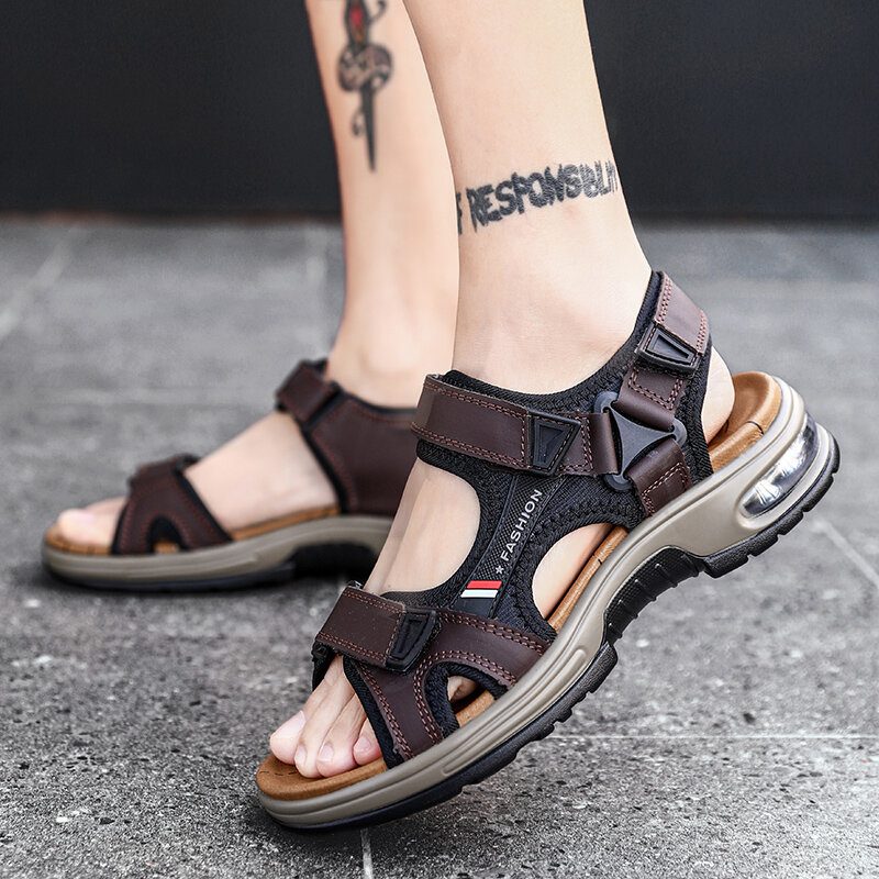 Leather Summer Pluss Størrelse Outdoor Open Toe Athleisure Sandaler