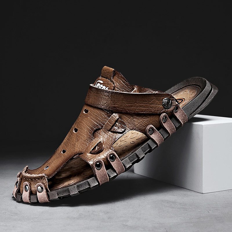 Pu-sandaler For Menn Toveis Pustende Lukket Tå Casual Vintage Tøfler