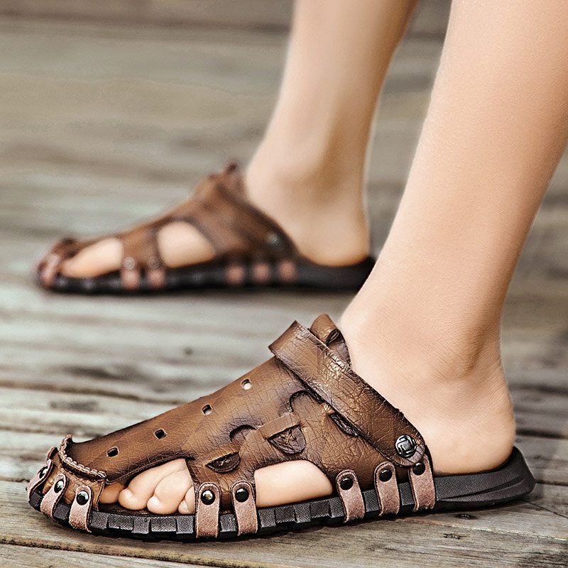 Pu-sandaler For Menn Toveis Pustende Lukket Tå Casual Vintage Tøfler