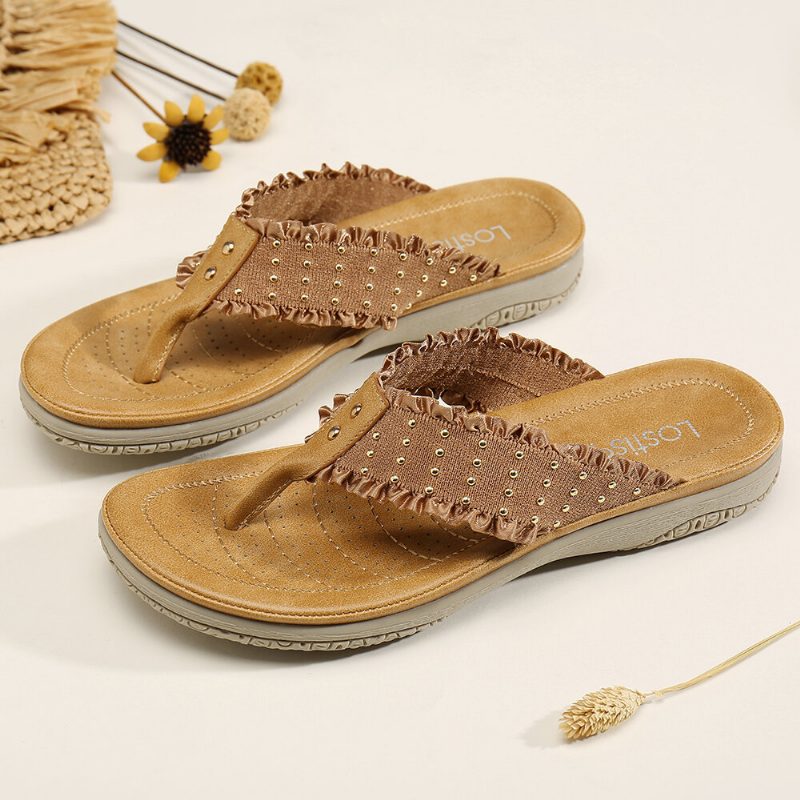 Ruffled Flip Flops Uformelle Sandaler For Kvinner