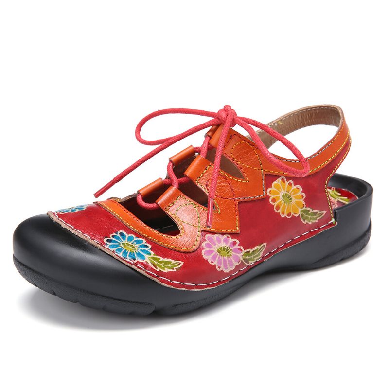 Skinn Floral Skjøteutskjæring Søm Snøring Slingback Mules Clogs Flate Sandaler