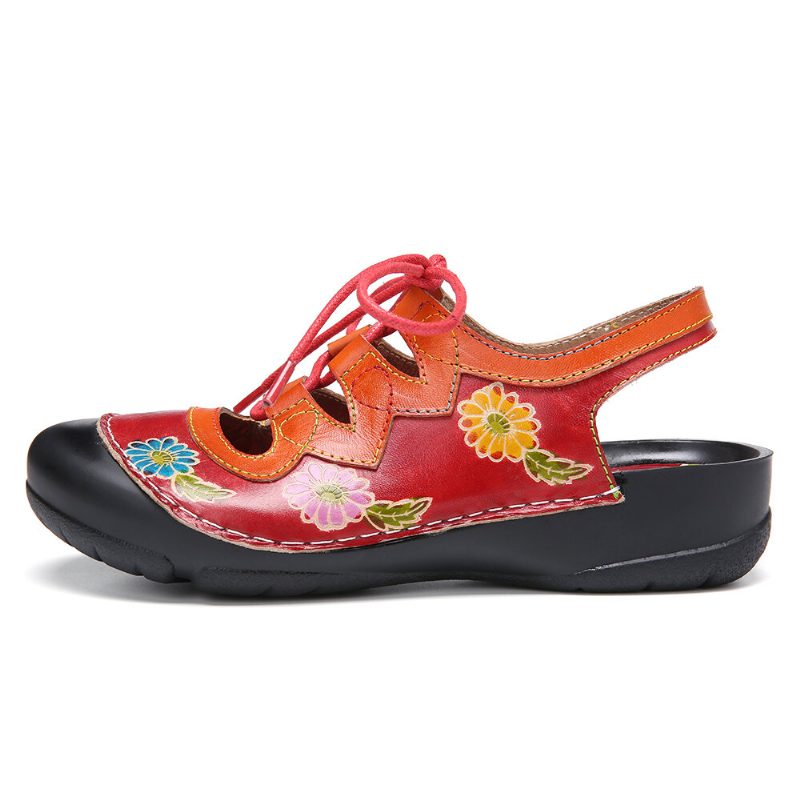 Skinn Floral Skjøteutskjæring Søm Snøring Slingback Mules Clogs Flate Sandaler