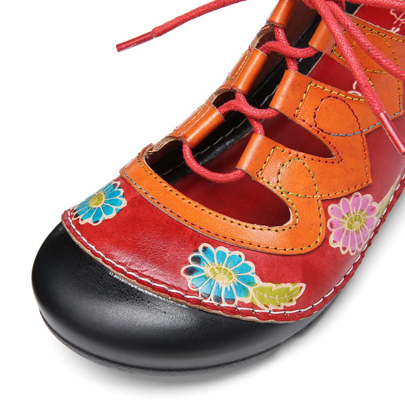 Skinn Floral Skjøteutskjæring Søm Snøring Slingback Mules Clogs Flate Sandaler