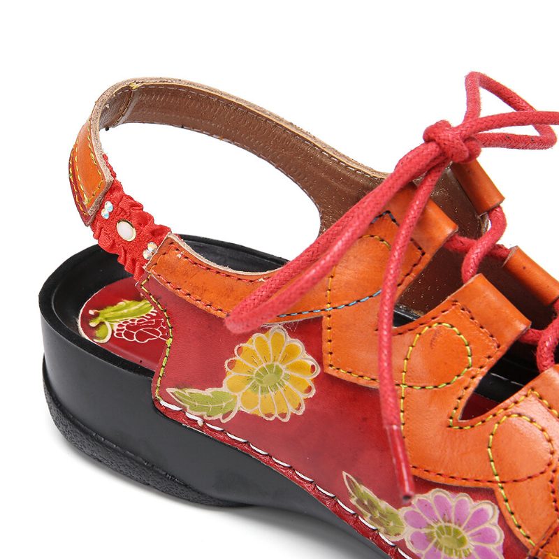 Skinn Floral Skjøteutskjæring Søm Snøring Slingback Mules Clogs Flate Sandaler