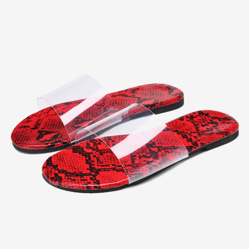 Snakeskin Printed Transparent Belte Flate Sandaler