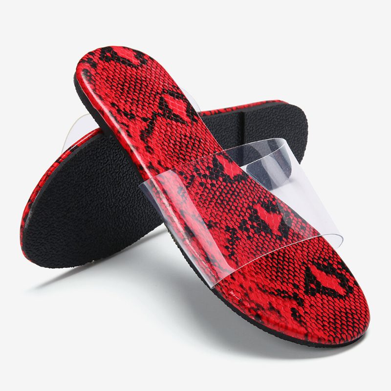 Snakeskin Printed Transparent Belte Flate Sandaler