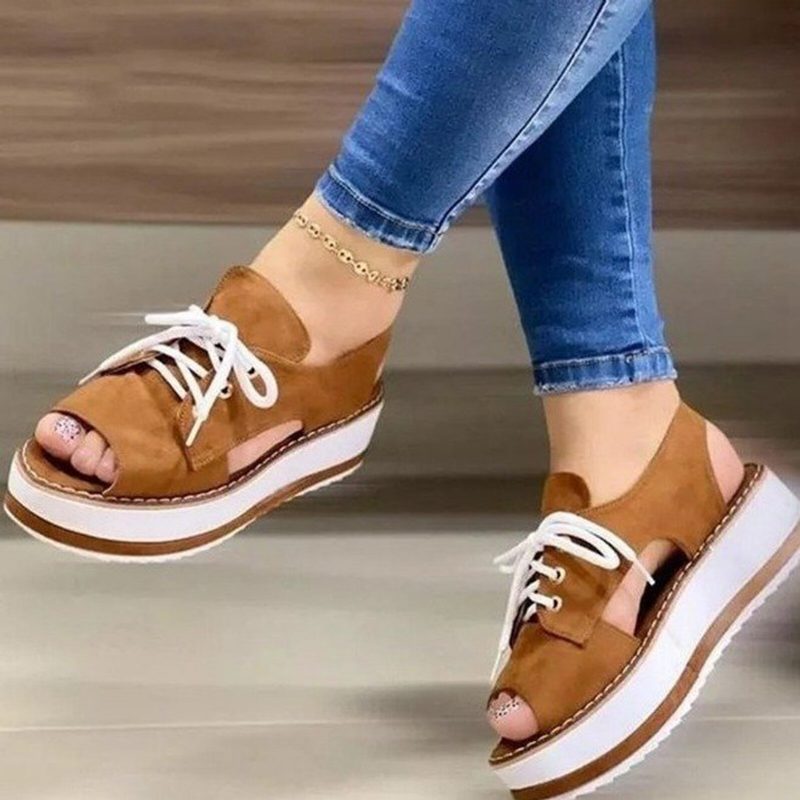 Stor Størrelse Sommer Casual Platform Lace Up Canvas Sandaler For Kvinner