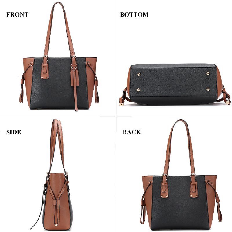 3 Stk Pu-skinn Vintage Farge-match Clutchveske Med Stor Kapasitet Crossbody-veske Skulderveske Håndveske