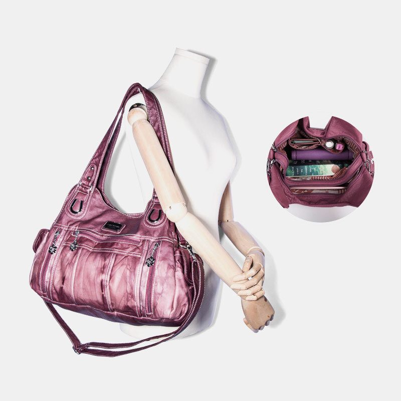 Angel Kiss Kvinner Pu Lær Multi-bære Ensfarget Crossbody Vesker Skulderveske Tote Håndveske