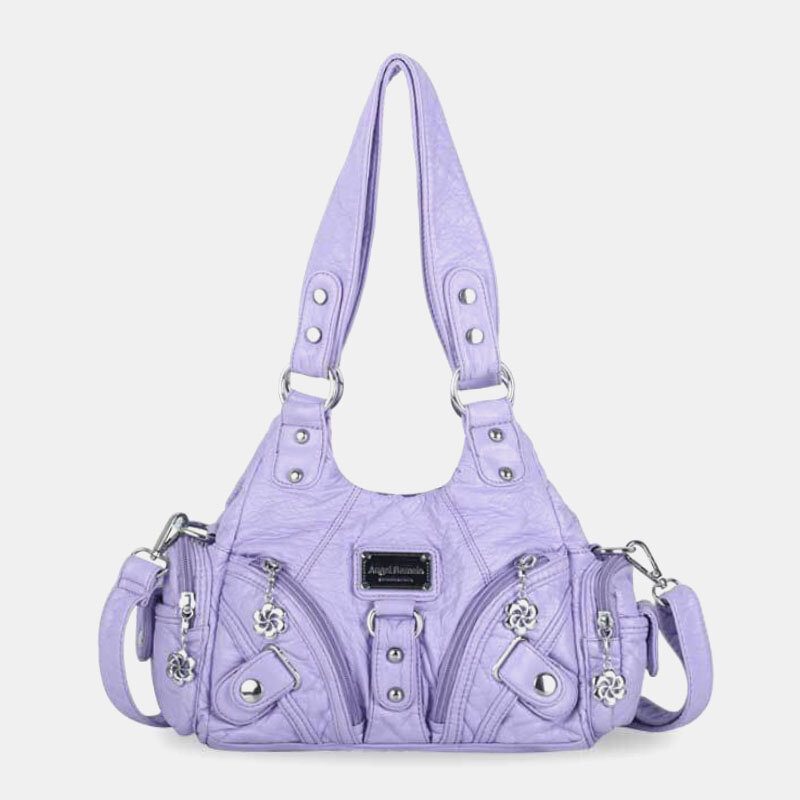 Angel Kiss Kvinner Pu Leather Vintage Multi-pocket Convertible Anti-tyveri Crossbody Vesker Skulderveske Håndveske