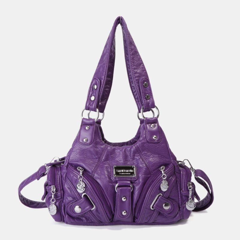 Angel Kiss Kvinner Pu Leather Vintage Multi-pocket Convertible Anti-tyveri Crossbody Vesker Skulderveske Håndveske