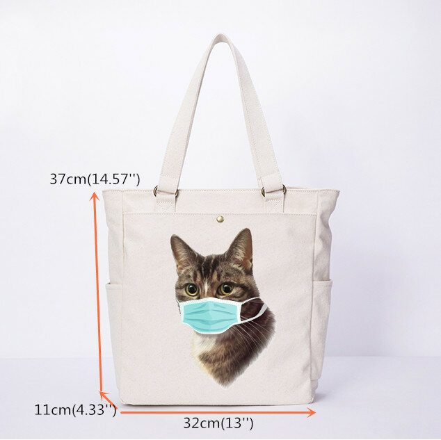 Dame Cat Pattern Mask Casual Canvas Skulderveske