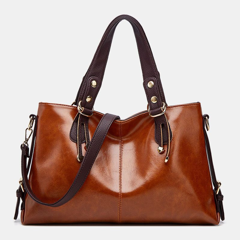 Dame Imitert Skinn Retro Litchi-mønster Håndveske Med Stor Kapasitet Skulderveske Crossbody Vesker Tote