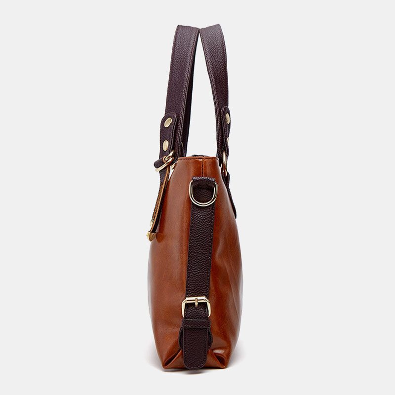 Dame Imitert Skinn Retro Litchi-mønster Håndveske Med Stor Kapasitet Skulderveske Crossbody Vesker Tote