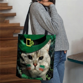 Kvinner Clover Cat Mønster Print Happy St Patrick Day Skulderveske Handbag Tote