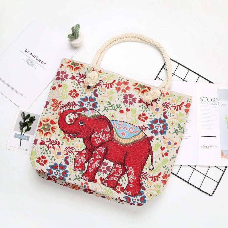 Kvinner Elephant Printed Large Capacity National Tote Handbag