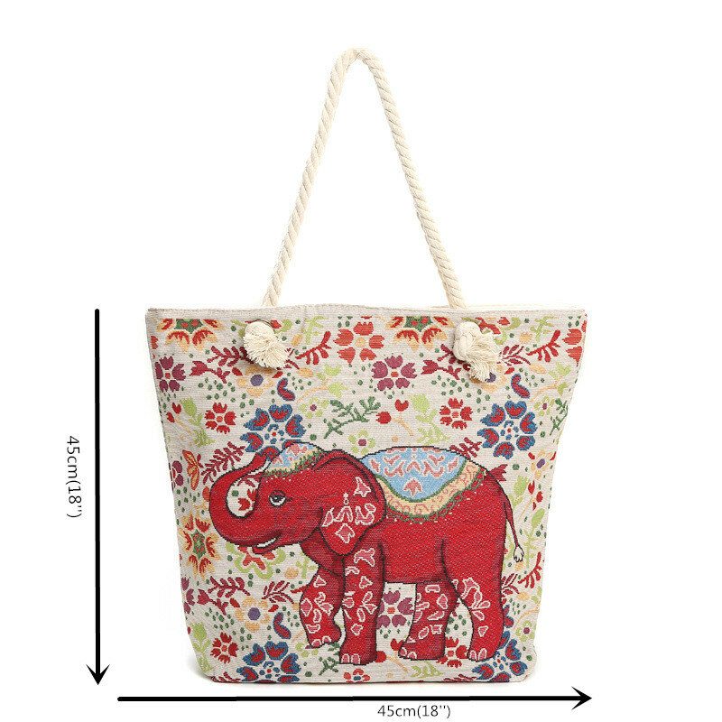 Kvinner Elephant Printed Large Capacity National Tote Handbag