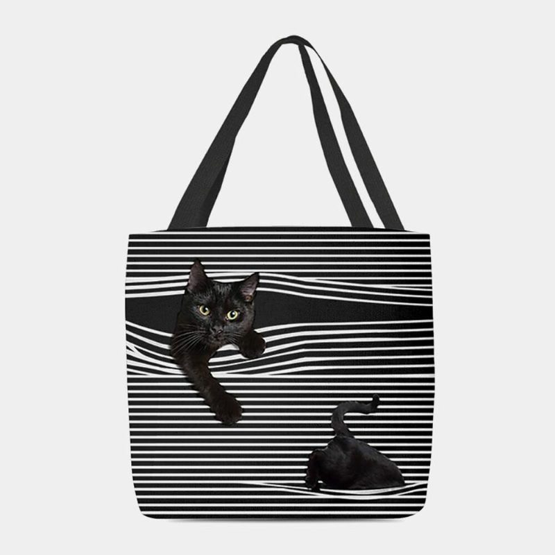 Kvinner Følte Søt 3d Tredimensjonal Black Cat Stripes Mønster Skulderveske Håndveske Tote