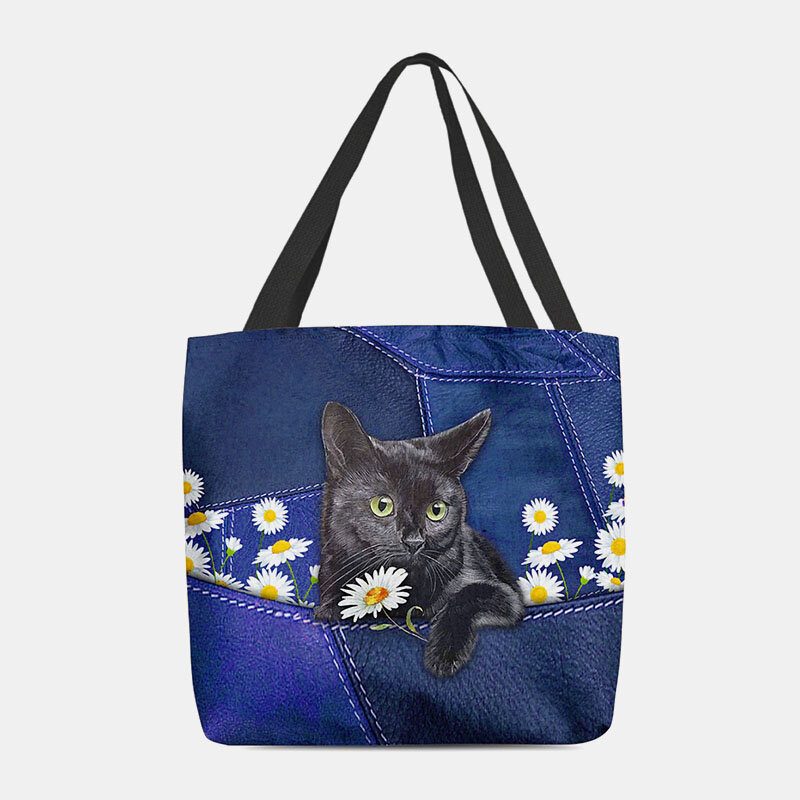 Kvinner Føltes Søt 3d Tredimensjonal Black Cat Daisy Pattern Skulderveske Håndveske Tote