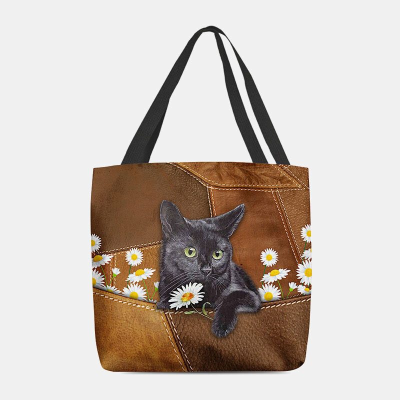 Kvinner Føltes Søt 3d Tredimensjonal Black Cat Daisy Pattern Skulderveske Håndveske Tote