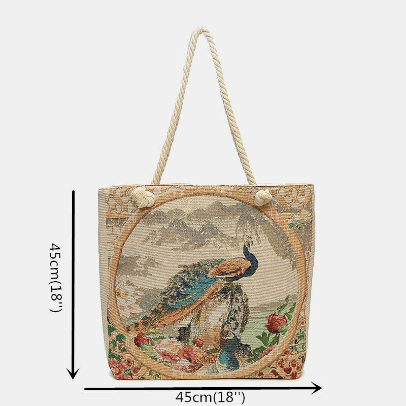 Kvinner Peacock Printed Canvas Tote Vesker Hangbag