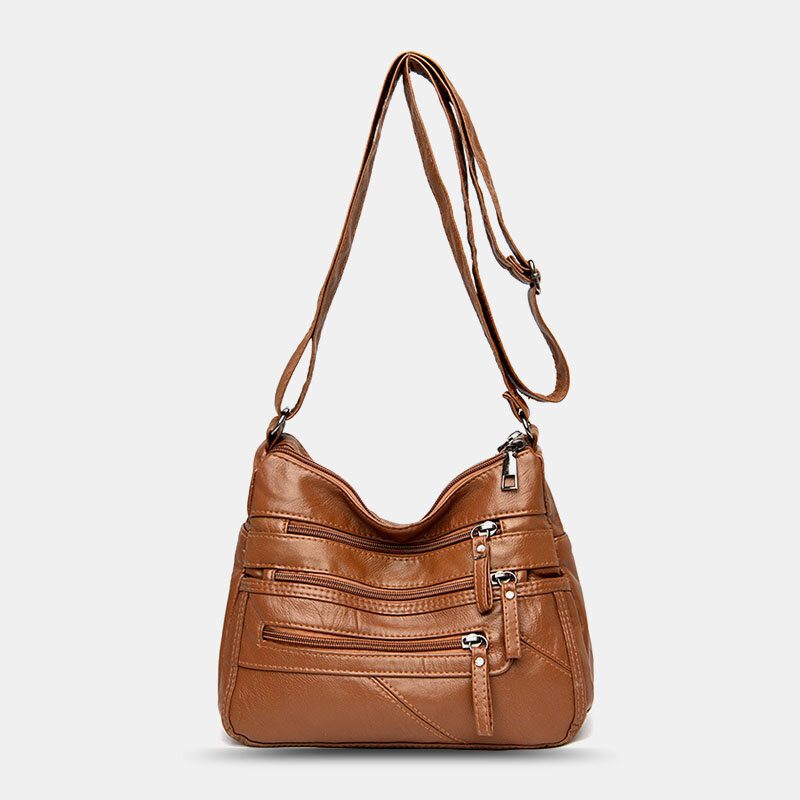 Kvinner Pu Leather Retro Casual Stor Kapasitet Fransk Håndveske Med Flere Lommer Crossbody-vesker